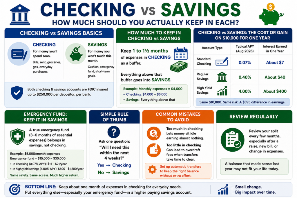 checking vs savings chart showing how much to keep in each account