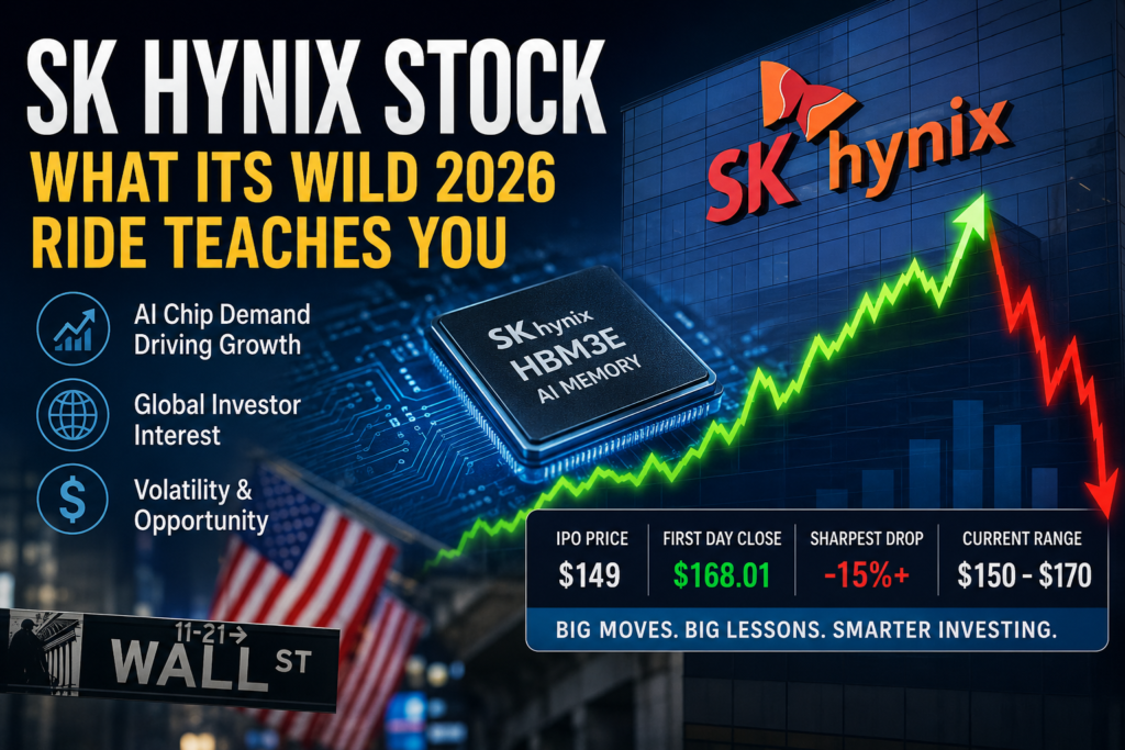 Line chart tracking SK Hynix stock price swings after its 2026 US listing