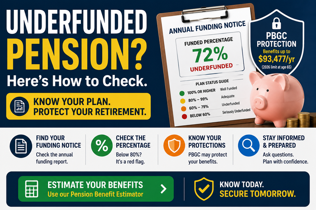 Retiree reviewing paperwork to check for an underfunded pension