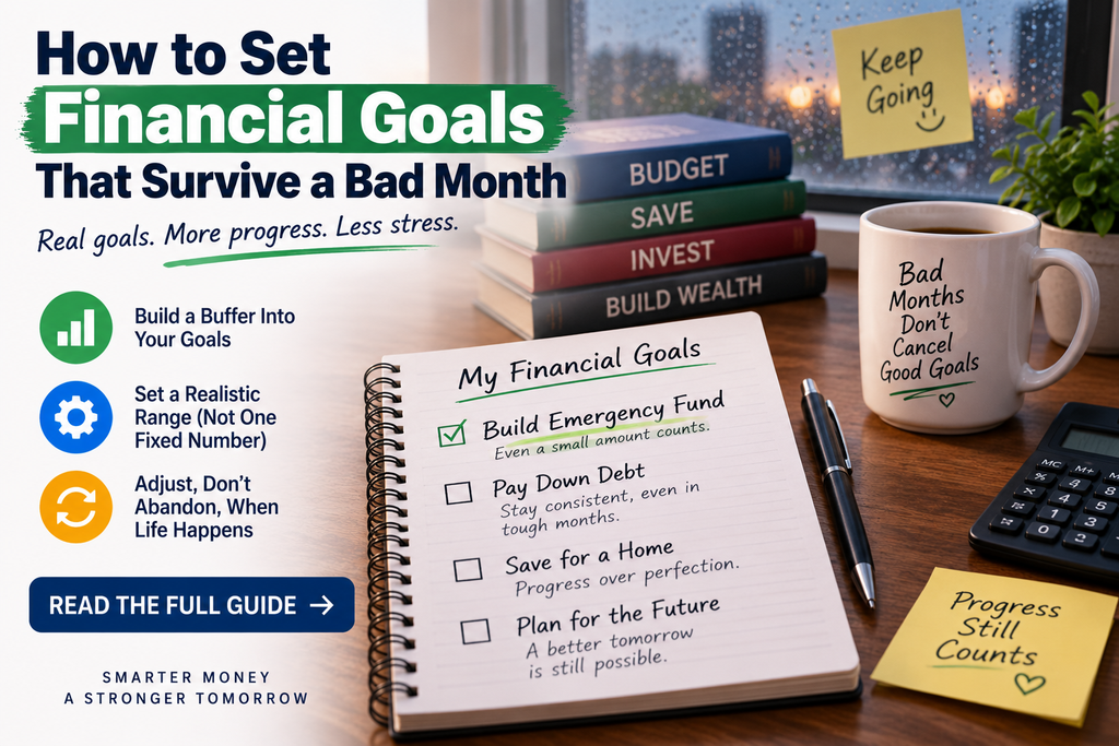 Person adjusting a budget notebook to set financial goals that survive a bad month